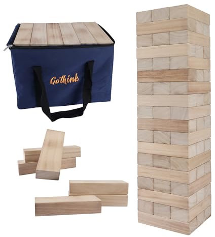 GOTHINK Juego grande de torre giratoria, juegos de patio de bloques de madera jumbo de más de 4 pies, 5.9 x 2 x 1.2 x 54 piezas de madera (comienza a 2 pies) con funda de transporte para apilamiento