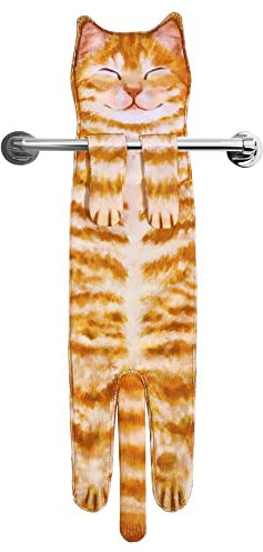 Divertidos Gatos Toalla de Mano-Decoración Gato Toalla Colgantes para Baño Trapos de Cocina-Animal Absorbente suave Toallas-regalos Graciosos Para Originales Mujer Amantes de Los Gatos-Sonrisa Naranja