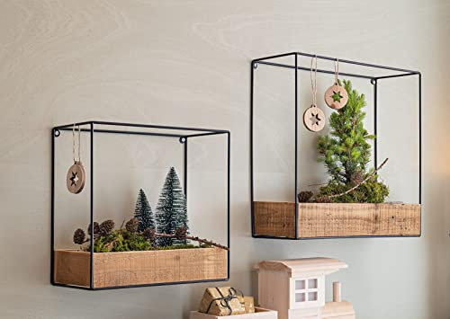 Dekoleidenschaft 2X Wandpflanzer Industrial aus Metall schwarz & recyceltem Holz, hängender Pflanzkasten, Wandblumentopf, Wandregal für Pflanzen, Wand-Blumenkasten, Wand-Pflanzgefäß
