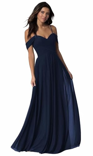 Damen V-Ausschnitt Abendkleid A-Linie Chiffon Off Shoulder Brautjungfernkleid Elegant Lange Partykleider