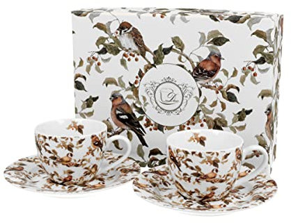 DUO ANIMALS 2er-Set Espressotassen 90 ml BIRDIES mit Untertassen, New Bone China Porzellan