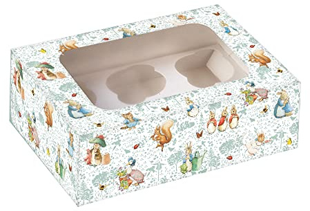 Anniversary House Official Beatrix Potter™ Peter Rabbit™ Cupcake Box With Window, 6-hole Removable Insert, Easy Pop-up Assembly, Gift Box, Sturdy Quality, 7.5 x 16 x 23cm, J200