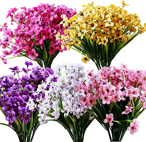 YXYQR 20 Bundles Artificial Flowers Bulk Outdoors UV Resistant Fake Silk Flowers Plastic Plants for Garden Window Box Porch Hanging Basket Backyard Patio Farmhouse Decor (Colored)