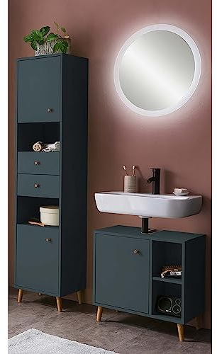 Lomadox Bad Waschplatz Set inkl. LED Spiegel in blau,B/H/T ca. 115,5/177,3/33,1 cm