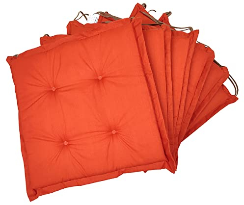Natalia Spzoo Set von Stuhlkissen Sitzkissen Kissen Sitzauflage 40x40cm mit Bindebändern und Rundsteppung (6er Pack, 003)