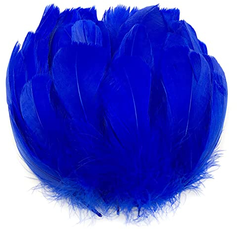 Uposao 200 Stück Natur Gänsefedern, 6-12cm Natürliche Naturfedern Gänsefedern zum Basteln DIY Deko Federn für DIY Traumfänger Ohrringe Karneval Fasching Kostüm Verzierungszubehör,Blau