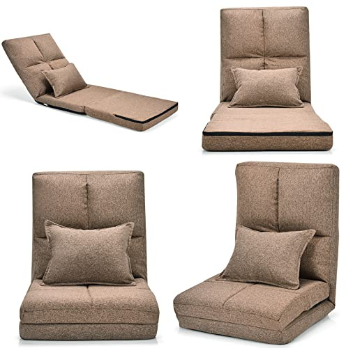 LIFEZEAL 3 in 1 Bodenstuhl klappbar, Bodensessel mit Verstellbarer Rückenlehne, Gepolster Bodensofa 5 Positionen, Floor Chair Meditationsstuhl für Wohnzimmer & Schlafzimmer, bis 100kg (Kaffee)