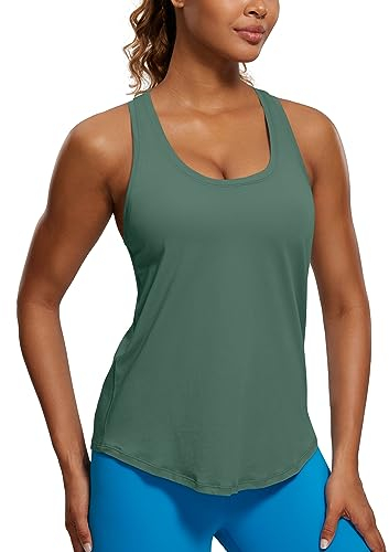 CRZ YOGA Damen Sport Tank Top Racerback Fitness Gym Top Baumwolle Oberteile Locker Atmungsaktiv Ärmellos Tops Graphitgrün 40