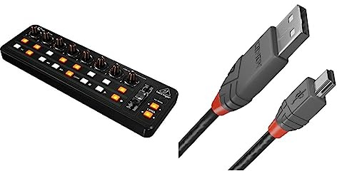 Behringer X-TOUCH MINI Ultrakompakter universeller USB-Controller & LINDY 36722 1m USB 2.0 Typ A an Mini-B Kabel, Anthra Line Anthrazit
