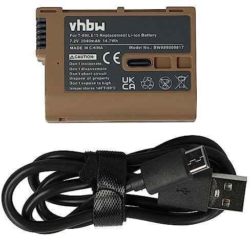 vhbw Batterie Remplacement pour Nikon EN-EL15c pour Appareil Photo (2040mAh, 7,2V, Li-ION), Puce d'information, Prise USB-C