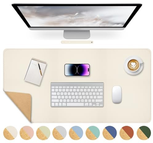 Giecy Desk Pad, Cork Leather Desk Mat, XXL Keyboard Mouse Mat, Dual-Sided Computer Protector Pad for Home Office (Cream, 80 x 40 cm)