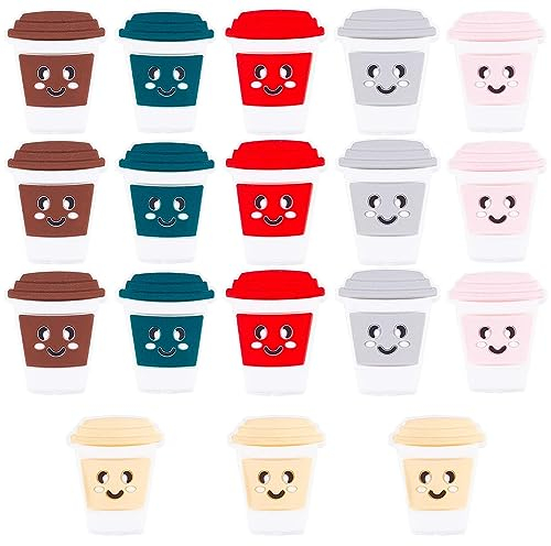 SUNNYCLUE 18 Pcs Silicone Focal Beads - Coffee Cup Print, Large Flatback, Colorful Shaped, Cartoon Rubber Chunky Beads for Pens, Lanyards, Keychain Making Supplies