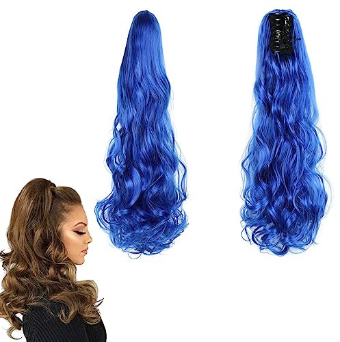 prinfantasy Ponytail Extension Haarteil Zopf Pferdeschwanz Haarverlängerung mit Klammer wie Echthaar Blau, MW020