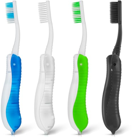 WLLHYF 4er-Pack Reisezahnbürste zusammenklappbare Zahnbürste weich trinkbar Reisegröße Zahnbürste zusammenklappbar (grün/blau/weiß/schwarz)