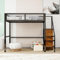 Moimhear Letto a soppalco 90 x 200 cm, letto in ferro con scaletta, lettino con telaio in ferro e scaffalatura, armadio (nero)