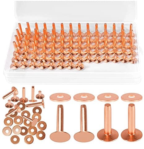Dedjgoo 154Pcs Copper Rivets for Leather,Smooth Leather Rivets, Pure Copper Rivets and Burrs for Leather Work Jeans Jacket