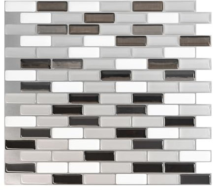 Smart Tiles Stick On Tiles Splashback - Murano White/Grey, Self Adhesive Wall Tiles, 5 Wall Panels 10.21x9.1 in, Heat Resistant Adhesive Wallpaper Tile, Water Resistant Bathroom Tile, Made in Canada