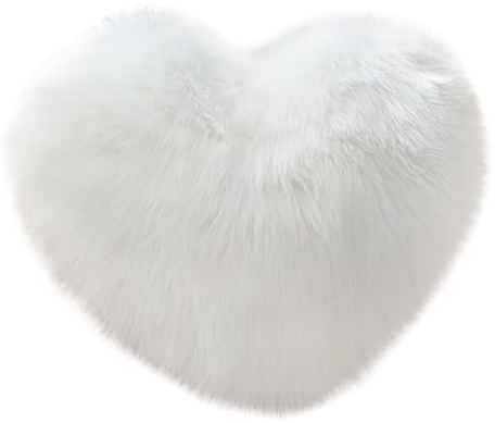 Weiches, zotteliges, dekoratives Dekokissen aus Plüsch, 1 x herzförmiges Dekokissen mit PP-Baumwolle innen Seide Kopfkissenbezug 80 (White, A)