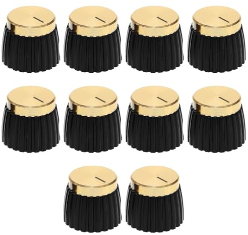 The Lord of the Tools 10PCS Audio Knobs Shaft Pots Knob Amplifier Push On Audio Knob Barrel Audio Knob Compatible with Marshall Amp JCM 800 900 2000 Plexi JMP, Black and Gold