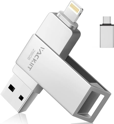 USB Stick für iPhone 256 GB MFI Lightning,Vackiit USB C Stick 3.0 Apple Zertifiziert Speichererweiterung Flash Drive Foto Stick Speicherstick für iPhone iPad iOS OTG Android Handy Mac Tablette PC