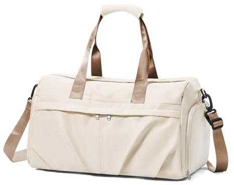 HYC00 Sport Duffel Bag Damen Sporttasche mit Schuhfach Reisetasche Damen Weekender Travel Bag Handgepäck Tasche Fitnesstasche Schwimmtasche Trainingstasche Übernachtungstasche,Beige Braun