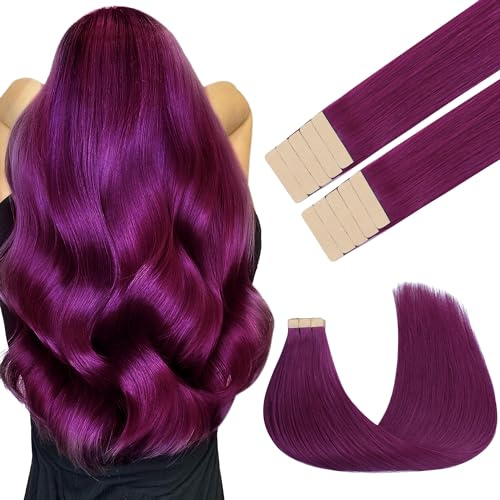GOO GOO Tape in Hair Extensions Human Hair, Violet, 18inch 25g 10pcs | Remy Hair, Silky Smooth, Tangle-free, Long-lasting, Heat-safe, for Party, Events, Highlighted Style, Coloured Hair Extensions