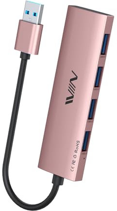 IVIIN Hub USB 3.0 con 4 Porte, Sdoppiatore Adattatore Multiporta Alta velocità 5Gbps, Compatibile con MacBook PRO Air iMac Surface Pro Laptop Disco Rigido Tastiera, Rosa