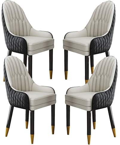 Küchen-Leder-Küchen-Esszimmerstuhl, 4er-Set, Wohnzimmer, Lounge, Thekenstühle, Schlafzimmer, Zimmer, Balkon, Sofa, Stuhl, Beine aus massivem Holz (Farbe: Schwarz + Beige)