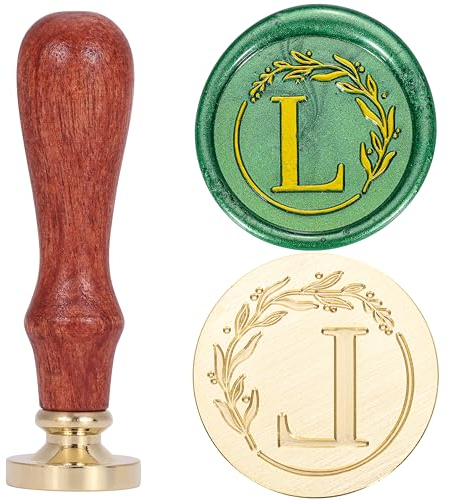 Filhome Siegelstempel Alphabet Initialen A-Z mit Kranz Vintage 26 Buchstaben Wachs Siegelstempel Holzgriff Für Umschlag Einladung (L)