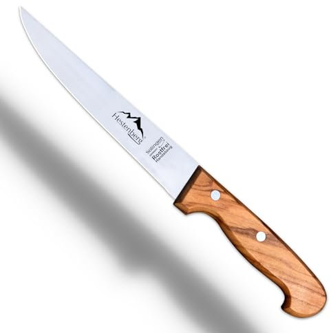 HESTENBERG Solingen Germany - Cuchillo de carne (7) con mango de madera de olivo, adecuado como cuchillo de cocina y cuchillo de chef