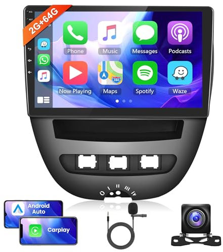 2G+64G Wireless Carplay Android 13 Autoradio 2 Din für Toyota Aygo Peugeot 107 Citroën C1 2004-2014 10.1 Zoll Autoradio mit Android Auto Navi GPS WiFi Mirror Link Bluetooth FM/RDS/DAB Rückfahrkamera