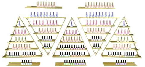 UHDUIG 10 Stück Nagellackregal Wandregal Nagelllack Ständer aus Metall zur Wandmontage Dreieckiges Präsentationsregal Kosmetik Vitrinen für Home Spa Nagelstudio Shop (Golden)