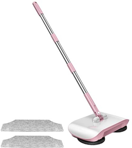 VALINK Teppichkehrer, Bodenkehrer, 2-in-1 rotierende Handschieb-Kehrmaschine, nass trocken, Heimreinigungswerkzeug zum Kehren von Wischen, Rosa, 2 Tuch