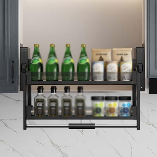 Ausziehbarer Schrank-Organizer, 2-stufiger, hoch belastbarer Wand-Organizer aus Eisen und Aluminium, praktischer Küchenschrank-Organizer, hängende Hochschrank-Ausziehregale for Küchengeräte, Oberschra