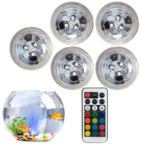 Lumières d'eau, petites lampes décoratives en forme de bocal à poissons, fontaine lumineuse colorée à piles, lumières sous-marines sans flamme avec télécommande pour aquarium, piscine