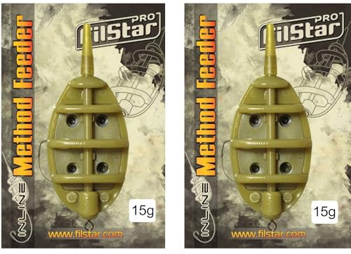 PRO FILSTAR Inline Method Feeder Set 2x15g Futterspender - Flat Method Futterkorb - Wirbel & Anti Tangle Sleeve - Karpfen Angeln Montage - Karpfenangeln Zubehör – Carp Fishing - Grundangeln Feederrute