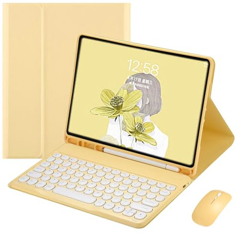 ZKAIAI Custodia con Tastiera per iPad 9,7 Pollici, iPad 6a/5a Generazione-2018/2017, iPad Air 2/1, iPad Pro 9.7, Tastiera Tablet QWERTY Magnetico Rimovibile con Mouse Bluetooth Senza Fili, Giallo-A