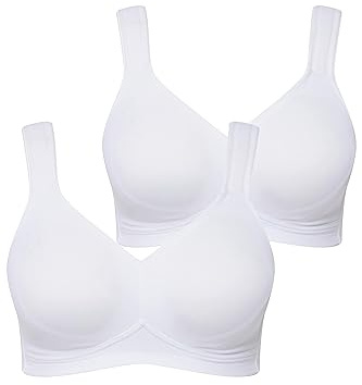 Ulla Popken Damen Mikrofaser, 2er-Pack, ohne Bügel, vorgeformte Cups BH, schneeweiß, 105B