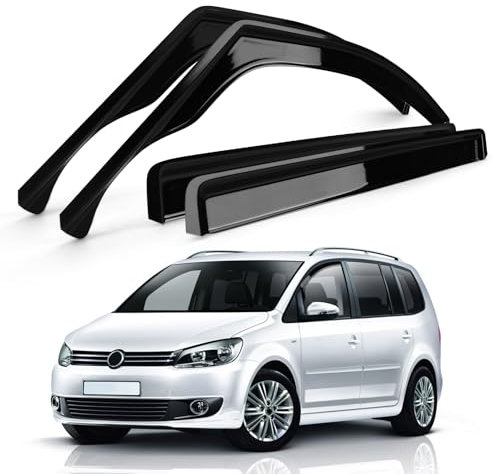 Windabweiser für Fenster Ersatz für VW Touran 2003-2010 (1T1, 1T2), 2010-2015 (1T3), Set mit 4 Schwarz Windabweisern zum Aufkleben, Wind und Regenabweiser für Seitenfenster