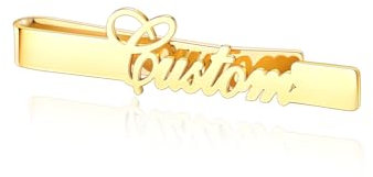AllerPierce Personalisiert Krawattennadel mit Gravur Name Edelstahl Krawattenklammer 5cm Klassisch Skinny Business Tie Clips Valentinstag Geschenke für Herren Vater Bräutigam (Gold)