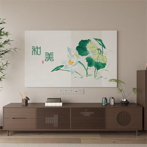 Hixingo TV Staubschutzhülle, Blume Chinesisch Stil TV Abdeckung Staubschutzhülle TV Abdeckung Schutzhülle Fernseher Fernsehabdeckung TV Schutzhülle Multifunktional (70-75inch,Lotusblatt)