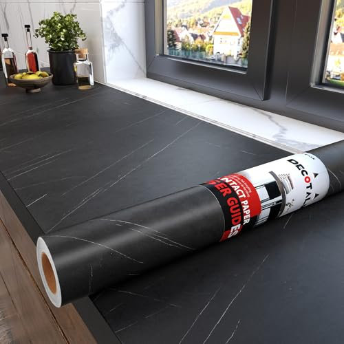 Decotalk Papier Peint Film Rouleau Adhesif pour Meuble Noir Marbre 60X300cm Autocollant Meuble Décoratif Papier Peint Adhesif Mural Rouleau Vinyle Impermeable pour Cuisine Tables Revêtement Armoire