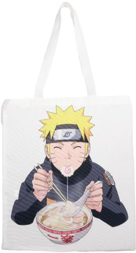 Konix Naruto Shippuden Tote Bag Tasche mit langen Griffen - 38 x 42 cm - 100% Polyester - Naruto Ramen Motiv - Weiß
