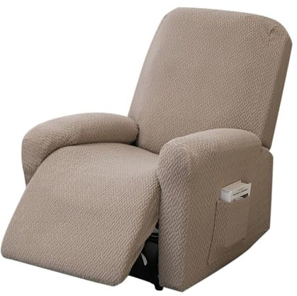 OUGPIU 4-Teilig All-Inclusive Sesselbezug,Sesselschoner für Fernsehsessel,Stretchhusse für Relaxsessel, Sesselschoner für Relaxsessel,Stretch Sessel Überzug mit Taschen (Taube)