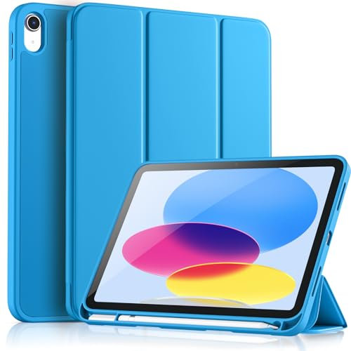 Vobafe Case for iPad (A16) 11th 10th Generation Case (Model: 2025/2022, 11/10.9 Inch), Flexible TPU Back & Trifold Stand, Protective Cover with Pencil Holder, Auto Wake/Sleep, Sky Blue