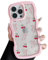 ZTOFERA Wavy Case for iPhone 14 Pro (6.1), Cute Clear Protective Case with Cherry Ribbon Pattern, Hard PC Colored Wave Frame Soft Silicone Bumper Shockproof Cover for Girls Women, Pink