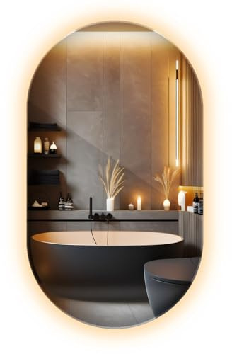 46 cm x 80 cm | LED Spiegel ohne Rahmen | Warmweißes Licht | Modernes Badezimmer Design | Eleganter Wandspiegel mit LED-Beleuchtung