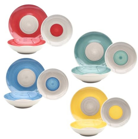 Ma Maison Servizio di 12 Piatti per 4 Persone, Set da Tavola Colorato - in Porcellana, Piatto Piano, Piatto Fondo, Piatto da frutta, Dessert, Casa, Cucina, Servire Pietanze - si in Lavastoviglie