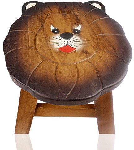 Tokoindah Kinderhocker Holz Löwe – Blumenhocker Schemel rund 25 cm | Handgefertigt aus Massivholz – als Sitzgelegenheit, Pflanzenständer oder Beistellablage, jedes Stück ein Unikat