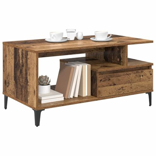 vidaXL Coffee Table Old Wood 90 x 49 x 45 cm Engineered Wood, Stylish Coffee Table, Modern Design, Functional Living Room, Minimalist Iron Leg, Practical Daily Use Piece